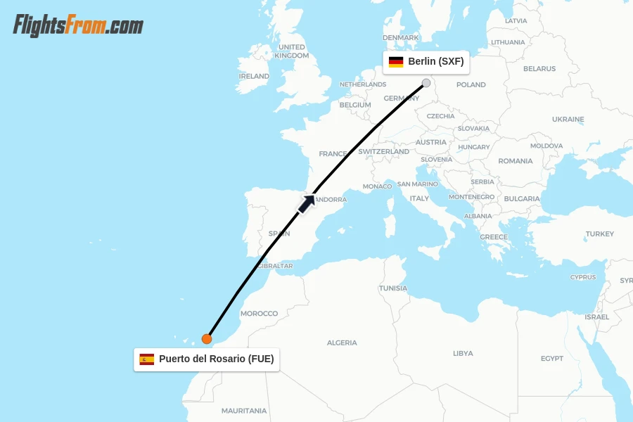 Flights from Puerto del Rosario to Berlin route map