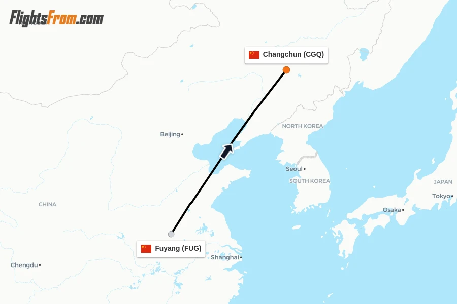 Flights from Fuyang to Changchun route map