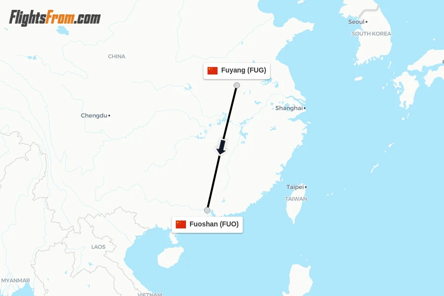 Flights from Fuyang to Fuoshan route map