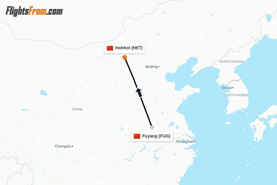 Flights from Fuyang to Hohhot route map