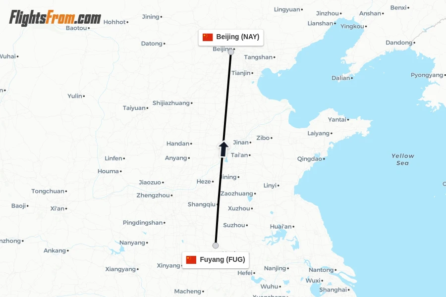 Flights from Fuyang to Beijing route map