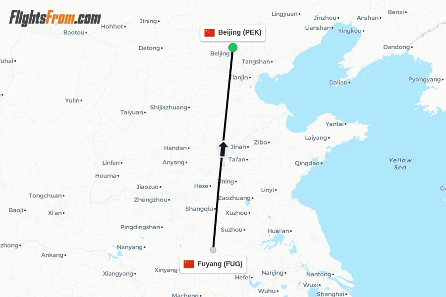 Flights from Fuyang to Beijing route map