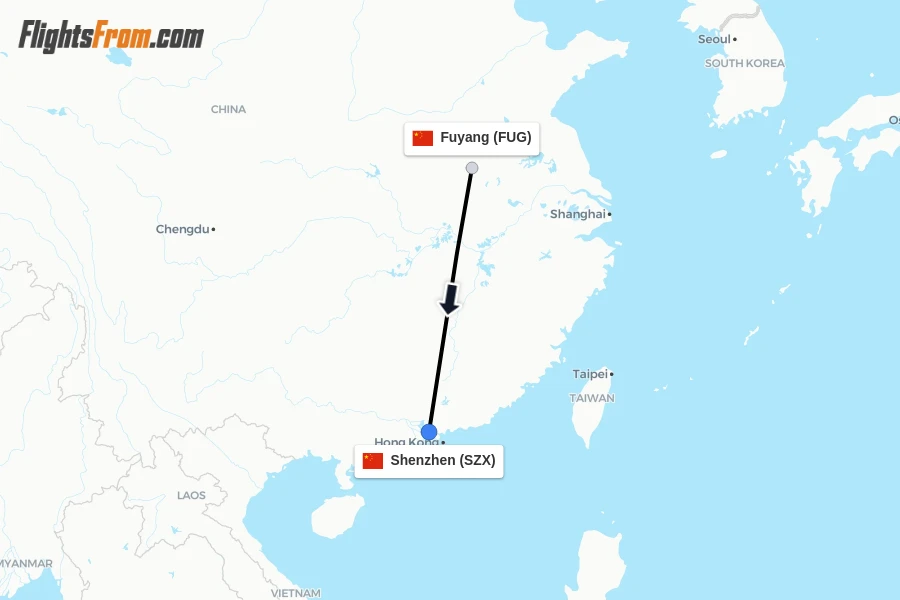 Flights from Fuyang to Shenzhen route map