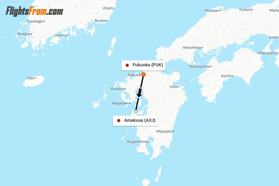 Flights from Fukuoka to Amakusa route map