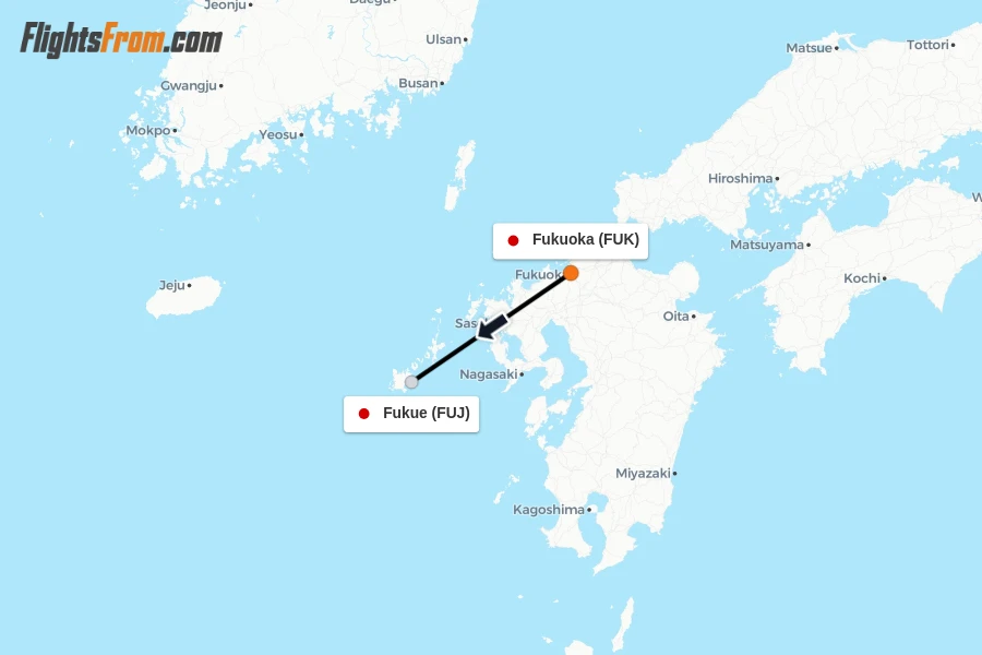Flights from Fukuoka to Fukue route map