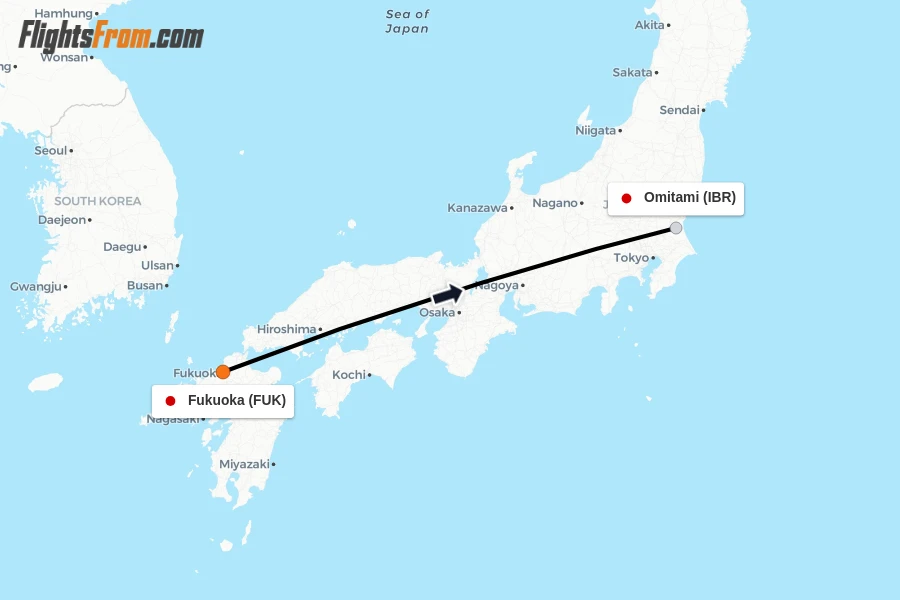 Flights from Fukuoka to Omitami route map