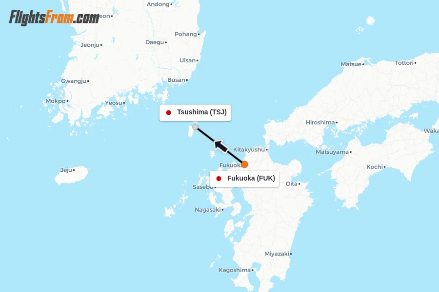 Flights from Fukuoka to Tsushima route map