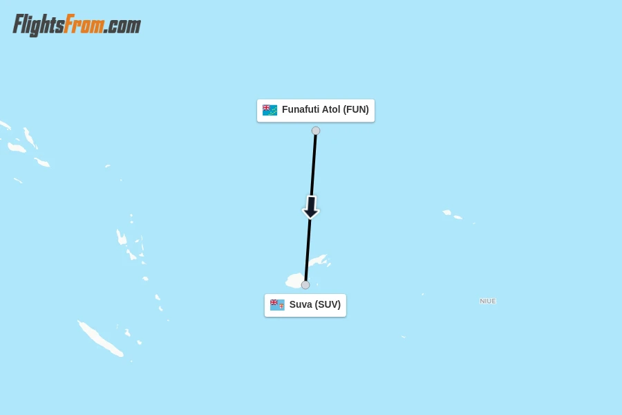 Flights from Funafuti Atol to Suva route map