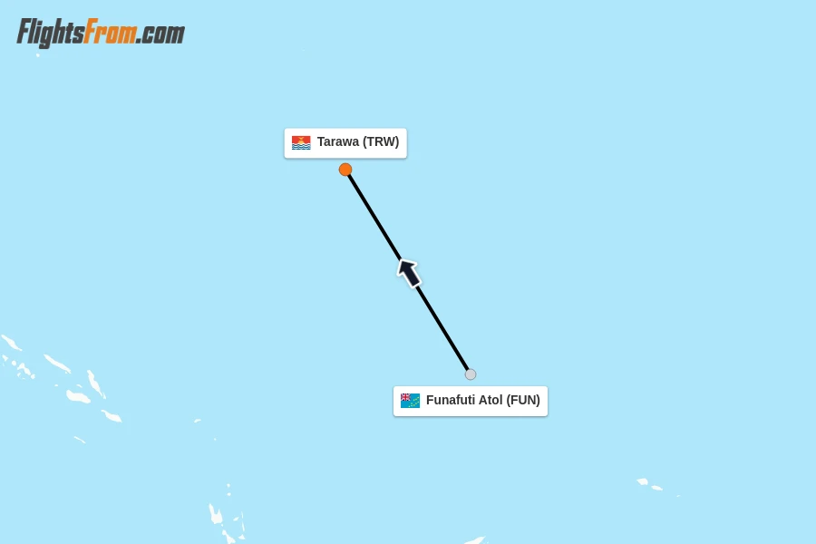 Flights from Funafuti Atol to Tarawa route map