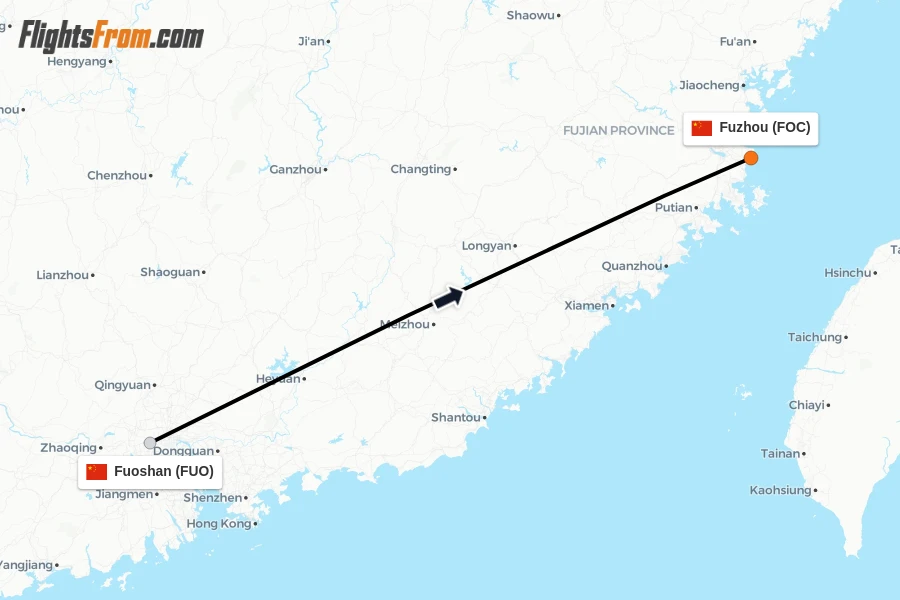 Flights from Fuoshan to Fuzhou route map