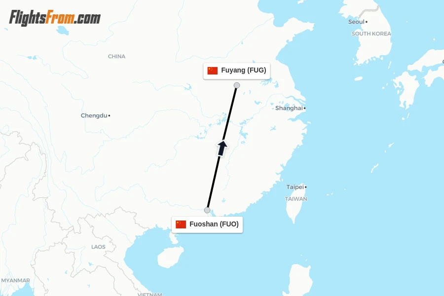 Flights from Fuoshan to Fuyang route map