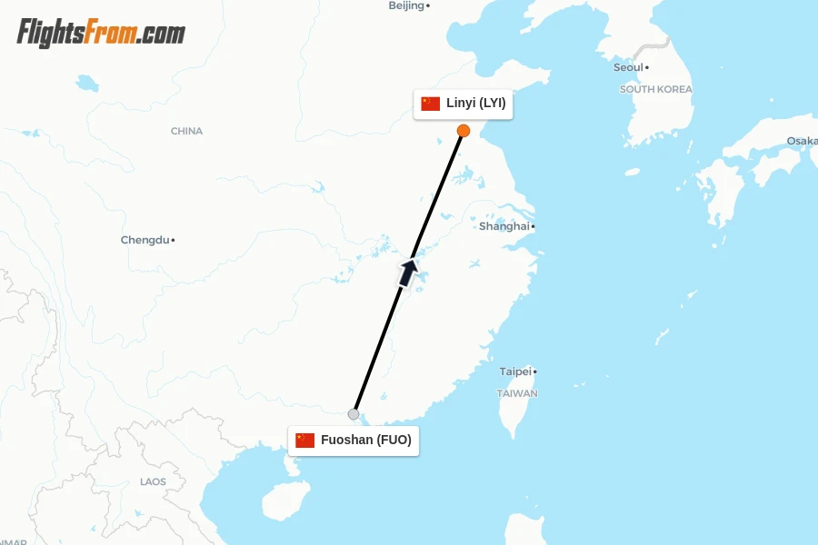 Flights from Fuoshan to Linyi route map