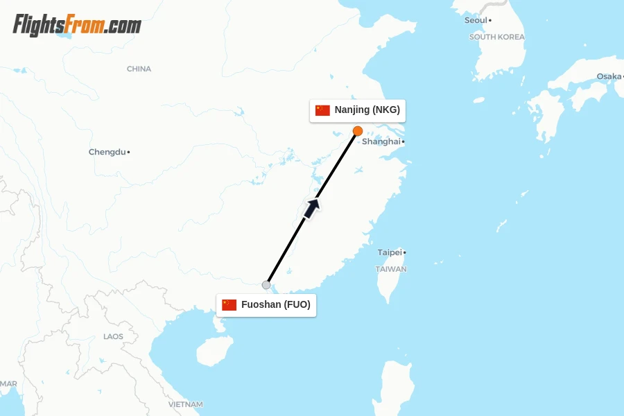 Flights from Fuoshan to Nanjing route map