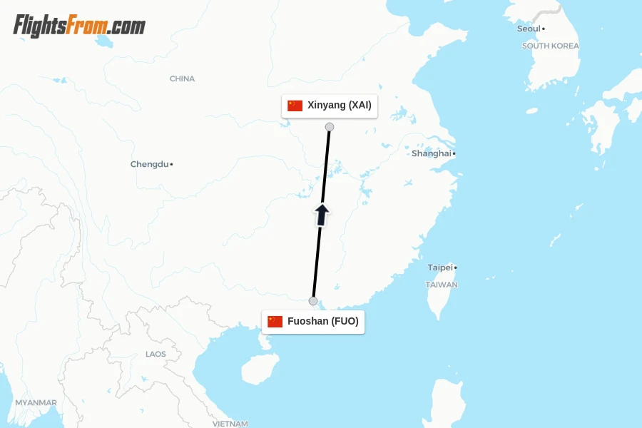 Flights from Fuoshan to Xinyang route map