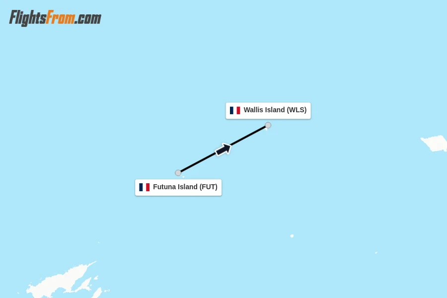 Flights from Futuna Island to Wallis Island route map