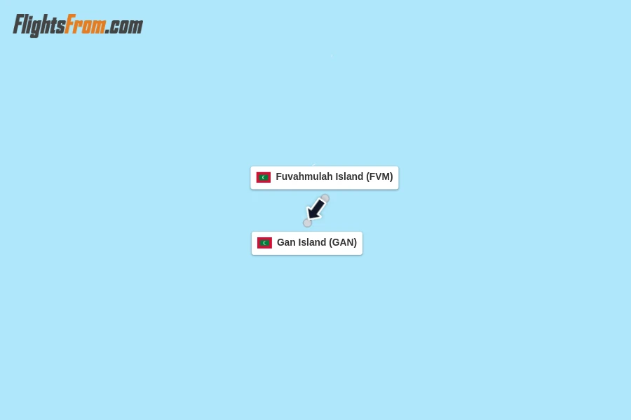 Flights from Fuvahmulah Island to Gan Island route map