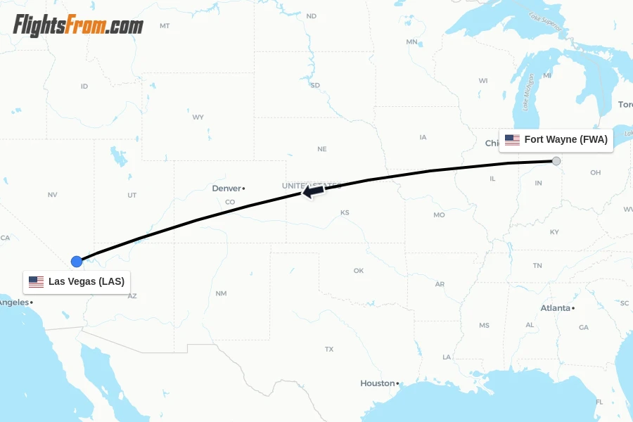 Flights from Fort Wayne to Las Vegas route map