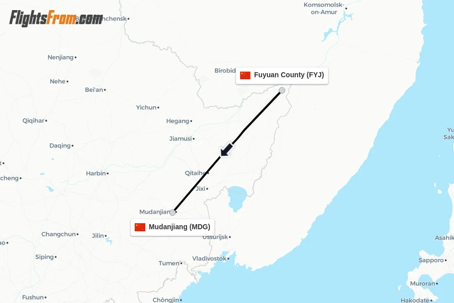 Flights from Fuyuan County to Mudanjiang route map