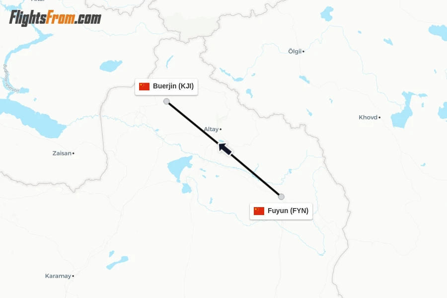 Flights from Fuyun to Buerjin route map