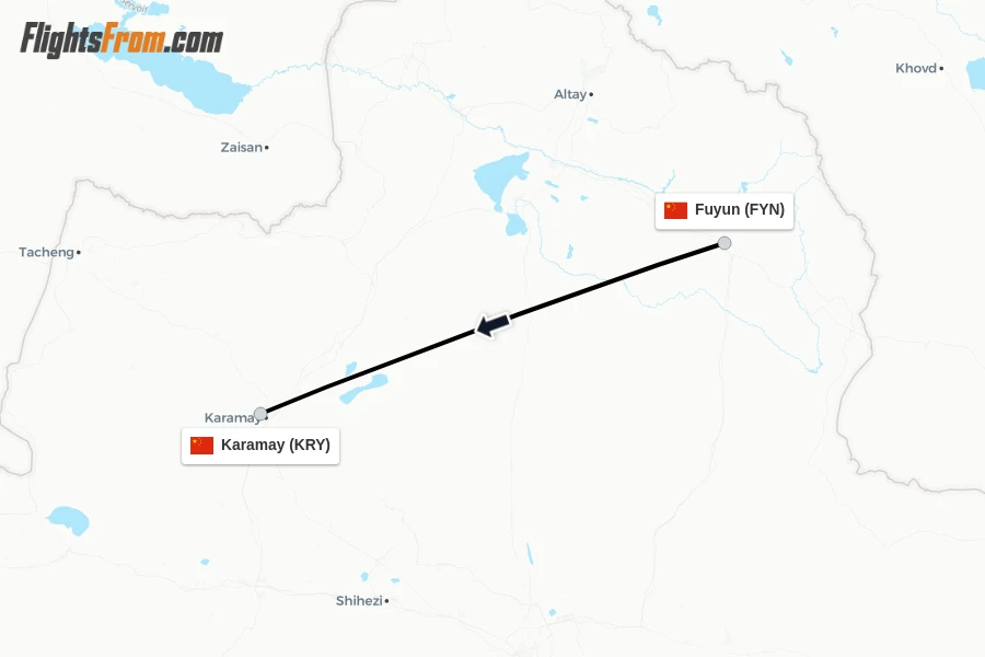 Flights from Fuyun to Karamay route map