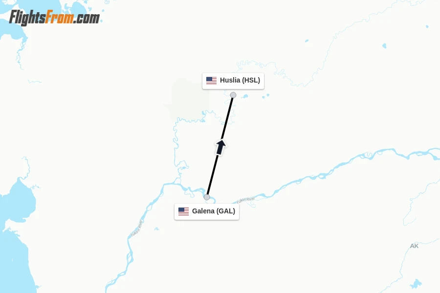 Flights from Galena to Huslia route map