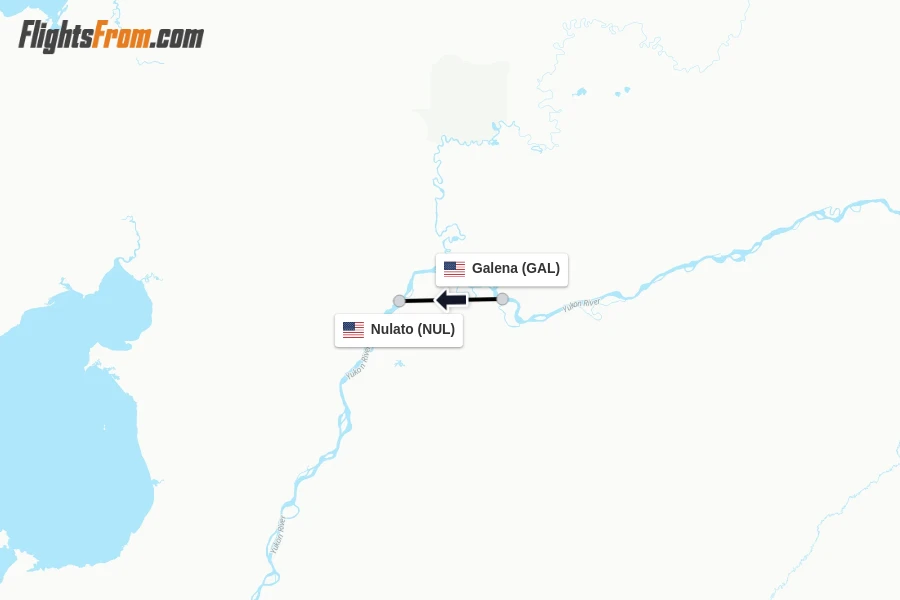 Flights from Galena to Nulato route map