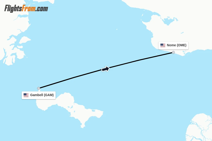 Flights from Gambell to Nome route map