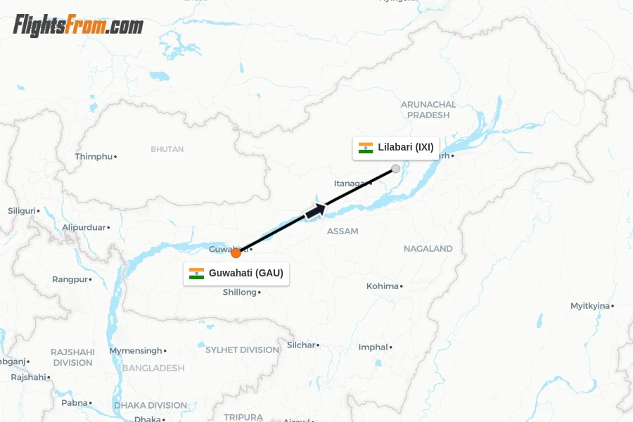 Flights from Guwahati to Lilabari route map