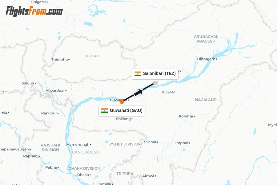 Flights from Guwahati to Salonibari route map