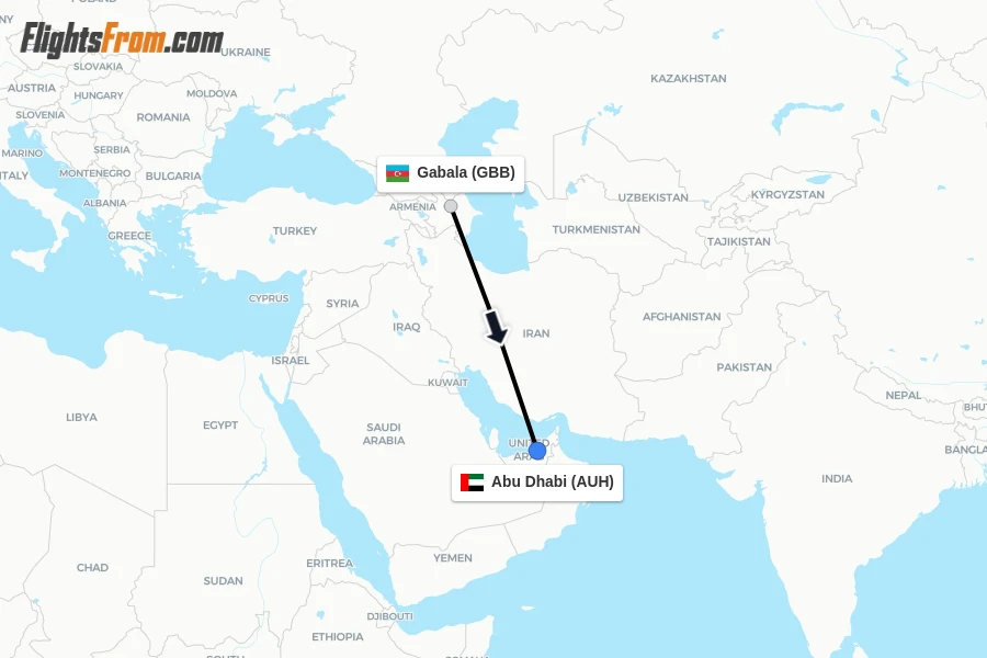 Flights from Gabala to Abu Dhabi route map