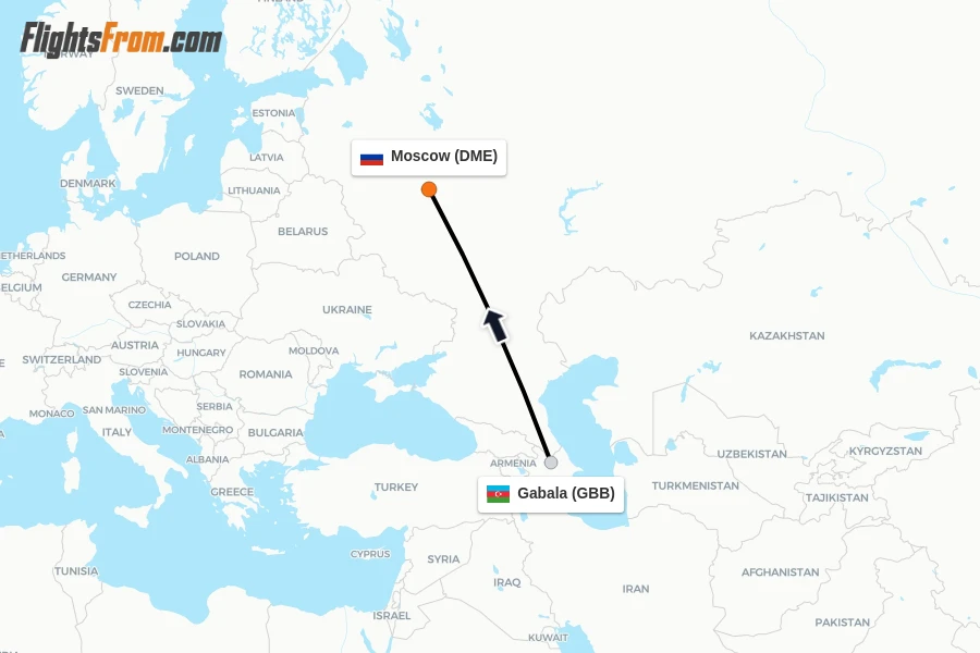 Flights from Gabala to Moscow route map