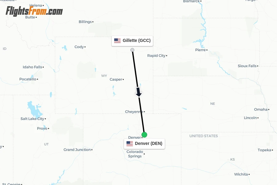 Flights from Gillette to Denver route map