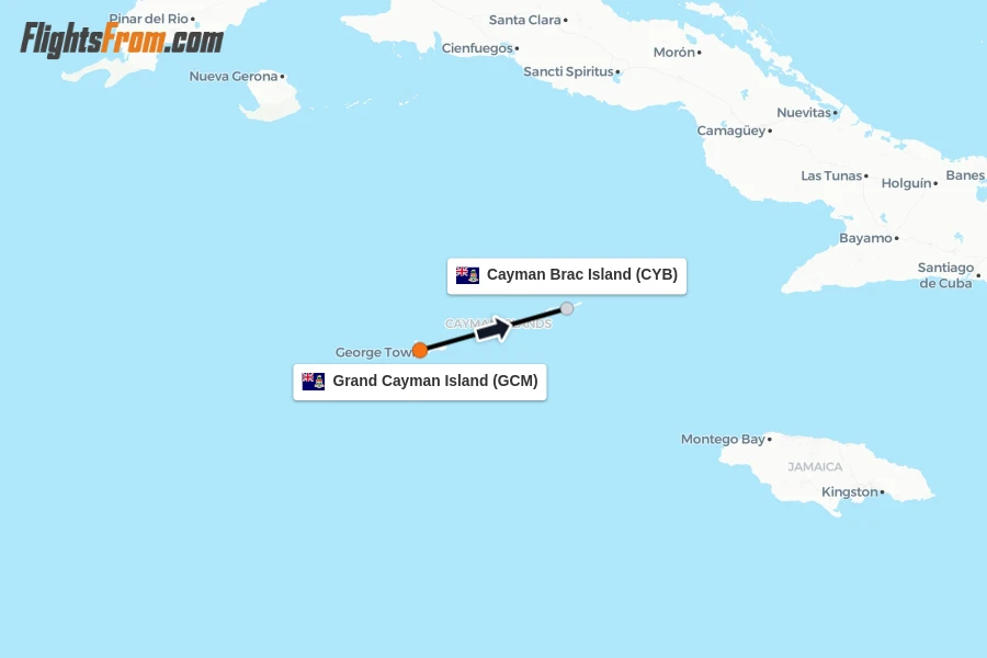 Flights from Grand Cayman Island to Cayman Brac Island route map