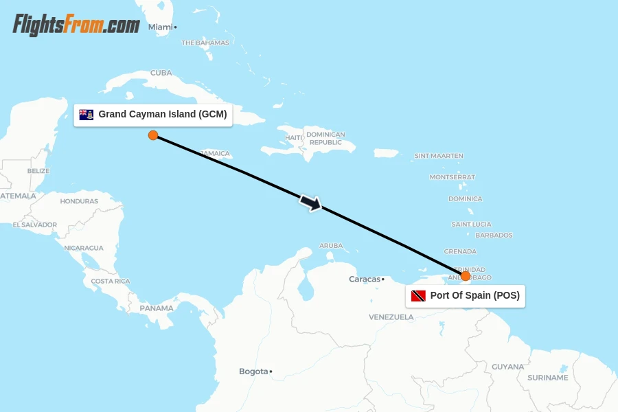 Flights from Grand Cayman Island to Port Of Spain route map