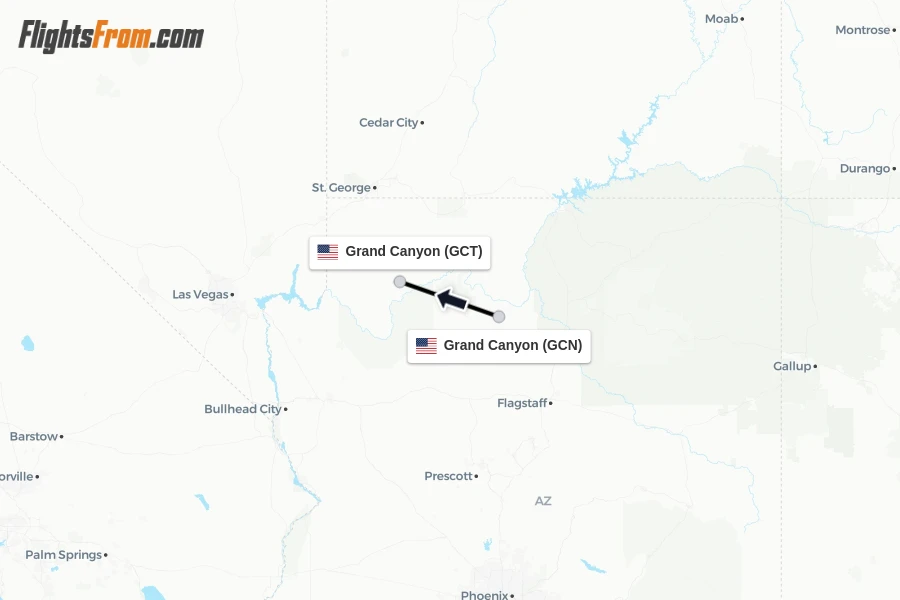 Flights from Grand Canyon to Grand Canyon route map