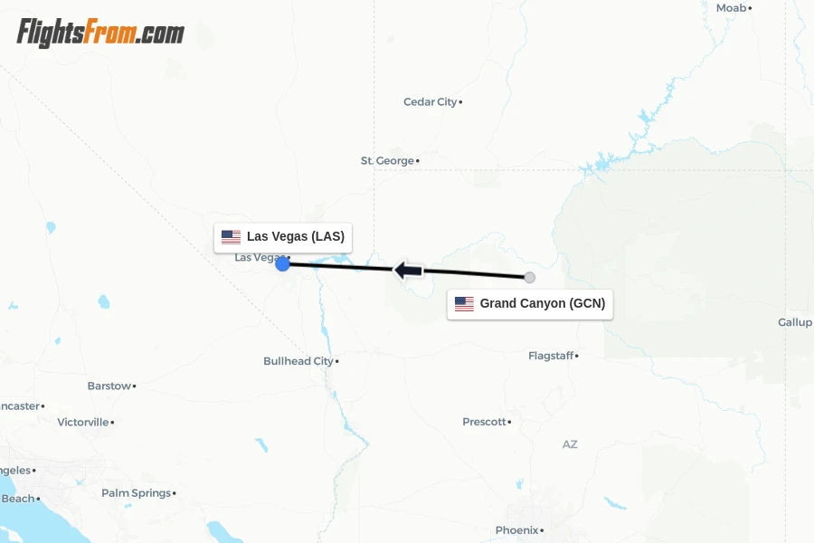 Flights from Grand Canyon to Las Vegas route map