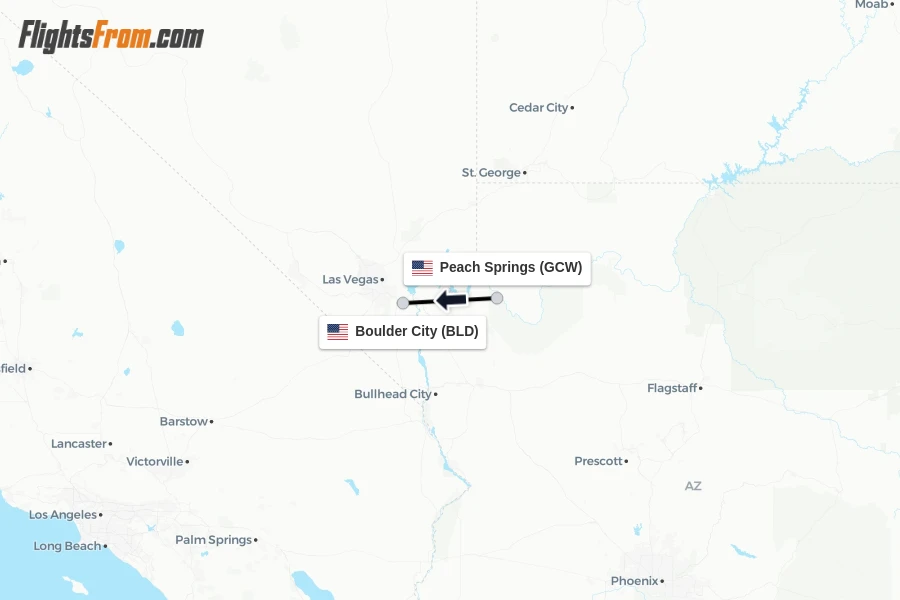 Flights from Peach Springs to Boulder City route map