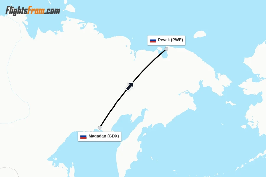Flights from Magadan to Pevek route map