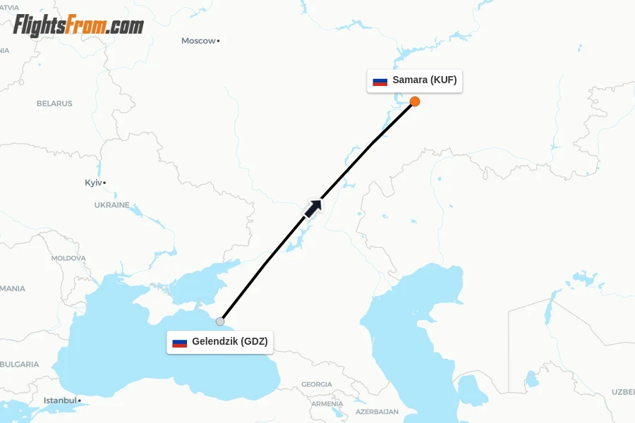 Flights from Gelendzik to Samara route map