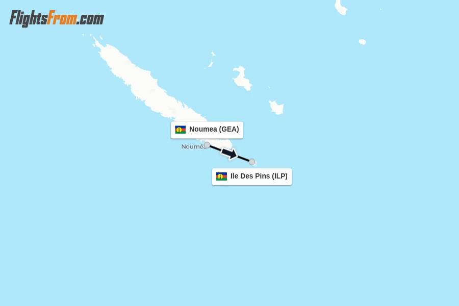 Flights from Noumea to Ile Des Pins route map
