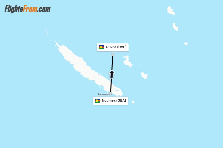 Flights from Noumea to Ouvea route map