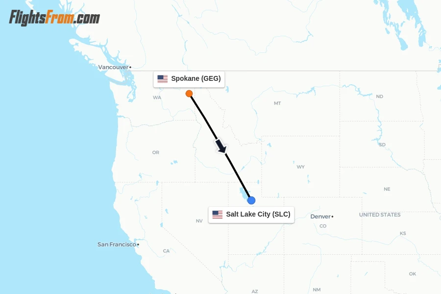 Flights from Spokane to Salt Lake City route map