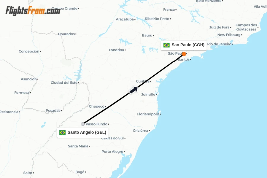 Flights from Santo Angelo to Sao Paulo route map
