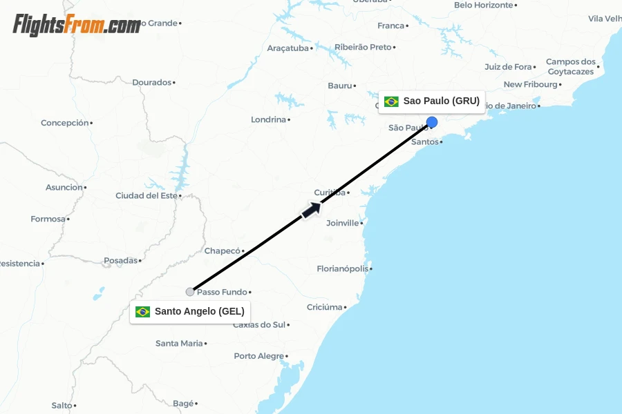 Flights from Santo Angelo to Sao Paulo route map