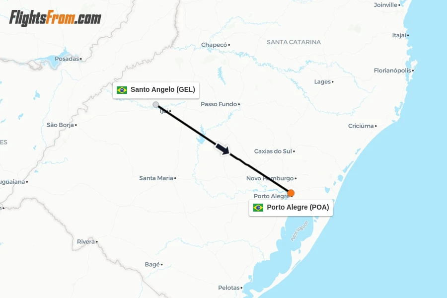 Flights from Santo Angelo to Porto Alegre route map