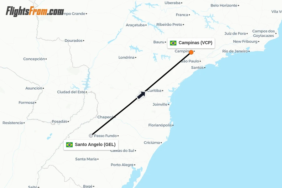 Flights from Santo Angelo to Campinas route map