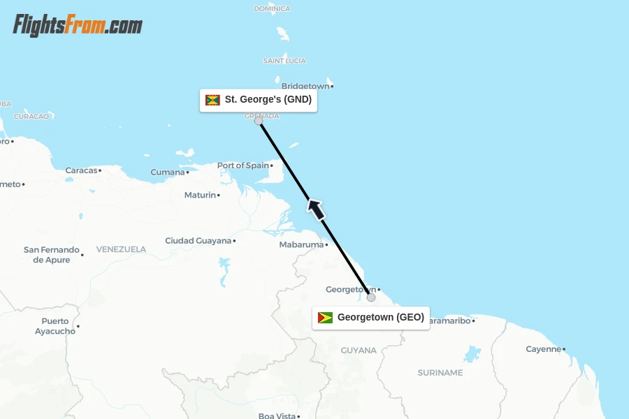 Flights from Georgetown to St. George's route map