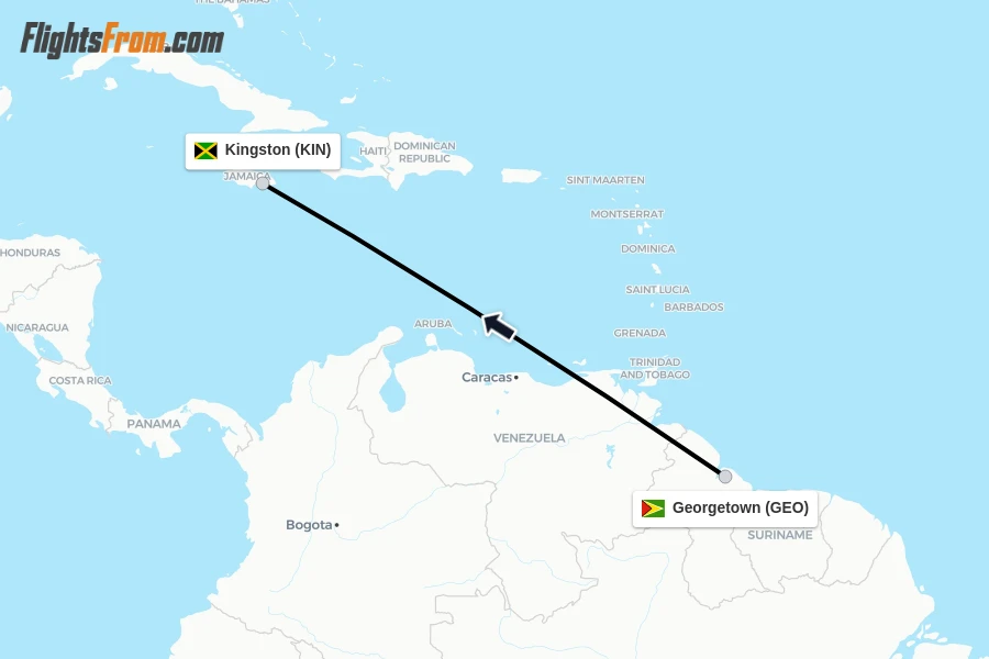 Flights from Georgetown to Kingston route map