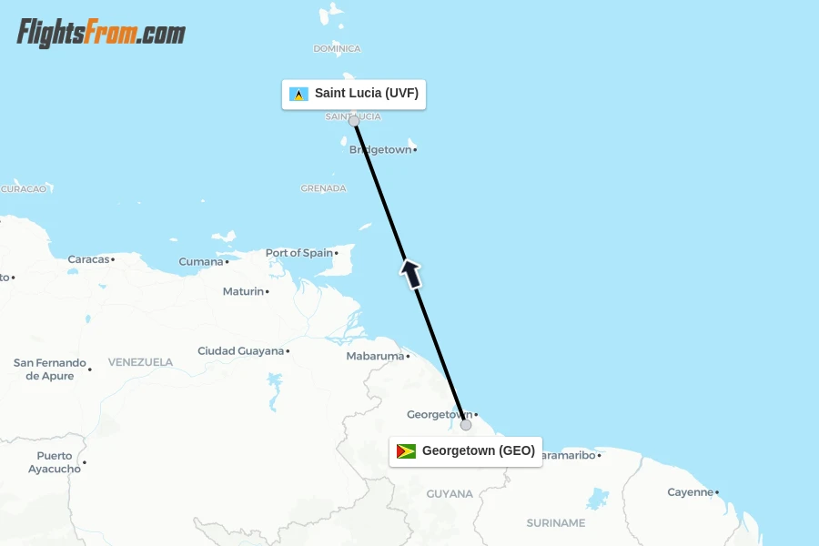 Flights from Georgetown to Saint Lucia route map