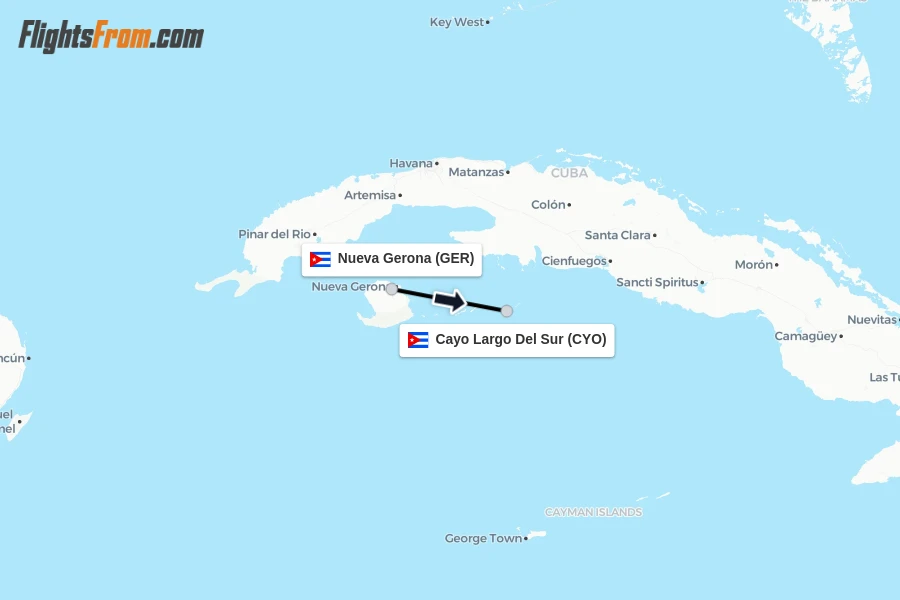 Flights from Nueva Gerona to Cayo Largo Del Sur route map